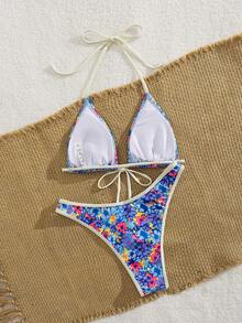 PEPPERMOLLY 女士花卉印花比基尼套装，三角形泳衣，适合海滩、夏季