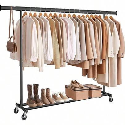 Soporte para Ropa con Ruedas, Percha Extensible para Cargas Pesadas, Capacidad Total 150 kg, 45 x (160-200) x 161.5, Fácil de Montar y Mover, Negro HSR175B01