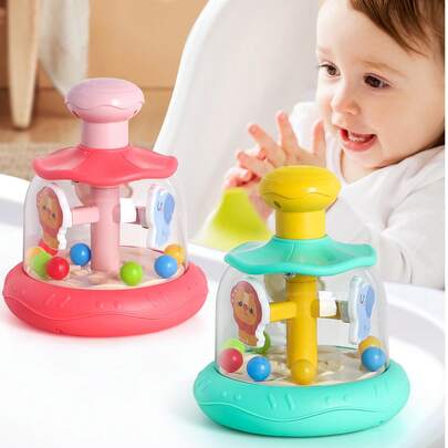 1个婴儿按压旋转动物摇摇马玩具，色彩鲜艳，吸引宝宝注意力，趣味早教玩具，男女宝宝均适用，复活节/儿童节礼物