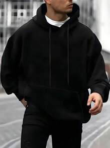 Men's Casual & Comfy Hoodie With Print - Long Sleeve, Drawstring Pullover For Fall/Winter, Rayon Blend, Machine Washable - Black - View 2