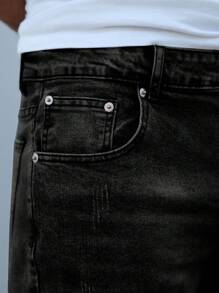 男士简约五口袋牛仔短裤，休闲日常穿着 - 黑色 - 查看 5