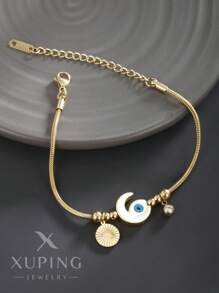 XUPING JEWELRY 1 szt. Modna, wszechstronna, luksusowa, wysokiej jakości bransoletka z 14-karatowego złota ze stali nierdzewnej z kości węża, odpowiednia do codziennego noszenia przez kobiety, na randki, prezenty - Żółte złoto - Zobacz 7