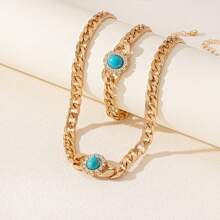 欧盟和美国热销珠宝套装，水钻和绿松石项链手链套装，女性夸张设计粗链项链套装