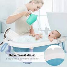 Bañera plegable para bebé con termómetro digital, almohada de baño, compacta, portátil, rosa, gris, azul y verde