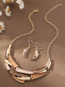 1 Set (2pcs) Bohemian Style Minimalist Elegant Khaki & Blue Dripping Oil Zinc Alloy Geometric Decorated Jewelry Set - Necklace & Earrings, Suitable For Women Daily Wear, Party, Holiday, Gift