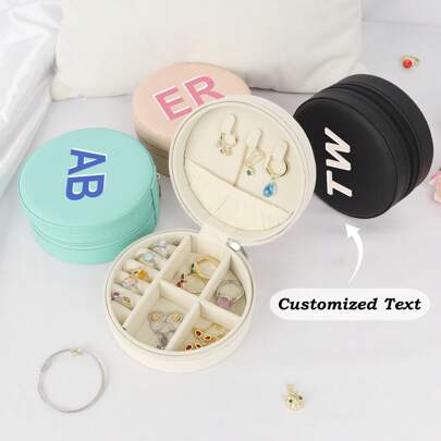 1 Customized Women's Round Jewelry Storage Box, Fashionable Personalized Leather Jewelry Storage Box, Perfect Gift For Valentine's Day, Mother's Day, Christmas, New Year, Suitable For Mothers, Girlfriends, And Anniversaries.