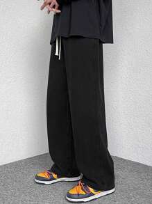 High-End Simple Versatile Straight Washed Jeans, With Drawstring Elastic Waist, Casual Pants For All Seasons - Black - View 4