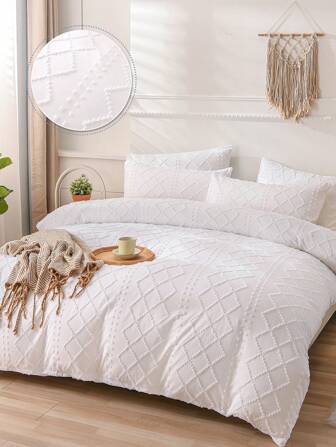 2/3 piezas Juego de Funda Nórdica, unicolor, Suave y Transpirable, Estilo Minimalista, Sin Edredón, Adecuado para Camas Individuales, Dobles, Queen, King, Todas las Estaciones, Textil para el Hogar, Aplicable para Dormitorio, Dormitorio, Habitación de Invitados, Hotel, Lavable a Máquina, Incluye 1 Funda Nórdica y 2 Fundas de Almohada, Blanco