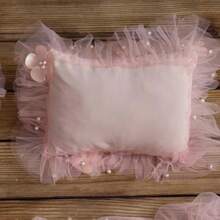 3 件套柔软蕾丝网珍珠包裹枕头和头带套装，白色粉色新生儿摄影道具襁褓枕头男孩女孩婴儿照片道具服装蕾丝帽拍摄摆姿配件 - 彩色 - 查看 8