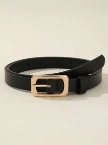 1 件优雅太阳形扣纯色 PU 皮革女士腰带，夏季新款夏季、学校秋季、秋季、万圣节 - 日字扣 - 查看 9