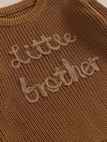 Suéter para bebé niño con bordado de letras, cuello redondo, manga larga, ropa de otoño para niño pequeño, jerséis, tops - Granate - Ver 5