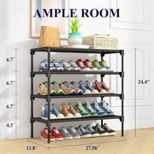 Kitsure Shoe Rack - Premium Non-Woven Shoe Rack Shelf, Shoe Organizer For Closet, Entryway, Garage & Corridor, Sturdy & Durable Long Stackable Shoe Shelves, Medium, Black - 黑色 - 查看 2