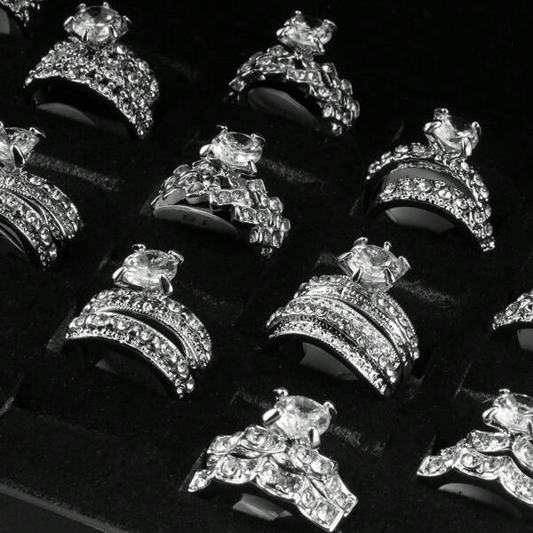 Lote de 10 anillos de compromiso y boda para mujer con circonitas cúbicas austríacas y brillantes, estilo fashion