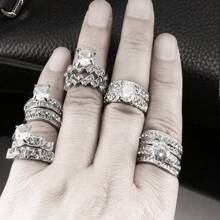 Wholesale Jewelry 10pcs Fashion 2 In 1 Austria Cubic Zirconia Rhinestones White Engagement Wedding Women Rings - Silver - View 6