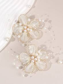 2pcs Champagne Flower Hair Clips, Fabric Champagne Flower Pearl Decor Alligator Clips Bow Hair Clips, Fashion Hair Accessories, Girl Party Gift - Hairpin - View 1