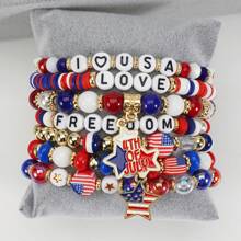 1 pieza Brazalete con cuentas con diseño de bandera estadounidense, brazalete patriótico para fiestas y días festivos