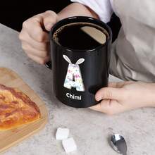 1pc, 11oz Customized Easter Bunny & Floral Text Ceramic Mug, Cute & Sweet, Suitable As Gift For Girlfriend, Valentine's Day, Best Friend, Mom, Family, Pink Or Black Mug, Father's Day, Birthday, Appreciation - All Black - View 7