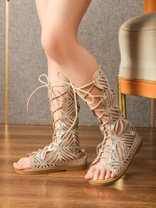 Kids Gold Color Sandals, Girls Summer Flat Sandals, Girls Zipper Sandals With Rhinestones, Children Boots Boots - Gold - View 5