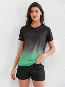 Women's Minimalist Ombre Short Sleeve Sports Running T-Shirt, Suitable For Spring/Summer - Green - View 5