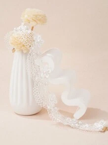 1 件法式复古风格蕾丝和人造珍珠可调节颈链，适合日常佩戴和派对 - 白色 - 查看 2