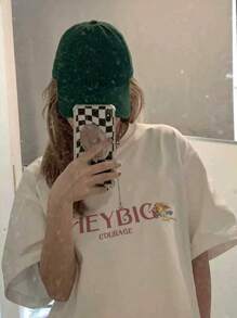 女士圆领宽松休闲百搭蝴蝶印花短袖 T 恤，春夏 - 白色 - 查看 2