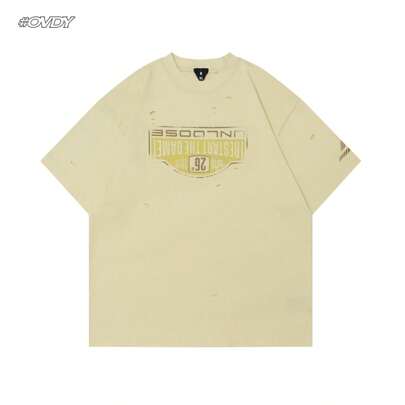 OVDY 1pc Men's Hand Painted Graffiti Print Distressed Crew Neck Outdoor Streetwear Short Sleeve T-Shirt