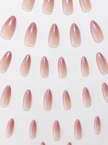 30 piezas de esmalte de uñas brillante y chispeante tipo Aurora, puntas de uñas de forma almendrada que cubren por completo, diseño de uñas ombré de color neutro, adecuado para fiestas de niñas, uso diario, incluye pegatinas adhesivas para uñas y lima de uñas