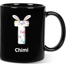 1pc, 11oz Customized Easter Bunny & Floral Text Ceramic Mug, Cute & Sweet, Suitable As Gift For Girlfriend, Valentine's Day, Best Friend, Mom, Family, Pink Or Black Mug, Father's Day, Birthday, Appreciation - All Black - View 33