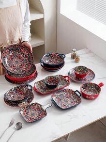 طقم أواني طعام سيراميكية بأسلوب بوهيمي، بألوان حمراء وزرقاء، وبأنماط نردية ورجعية من الزهور، أطقم أوانٍ وأطباق راقية مناسبة للفنادق والمطاعم والمطبخ المنزلي والاحتفالات والهدايا للزفاف، بتصاميم متنوعة من وعاء الأرز وطبق الحساء وصحن الطعام والصينية الكبيرة والمستلزمات المدرسية - الأزرق - مشاهدة 6