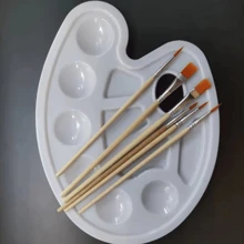 1 Palette & 6 Paintbrushes Set, Suitable For Canvas, Wood, Rock And Wall - Permanent, Multi-Surface Craft, Ideal For Beginners, Adults And Artists