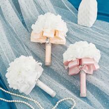 Ramo de novia artificial de flores para novia y damas de honor con cinta - Blanco - Ver 7