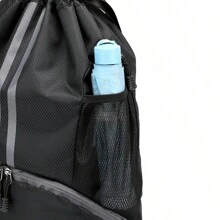 时尚大容量篮球背包旅行包，防水设计，抽绳口袋，便携式背包，运动篮球收纳袋，适合日常运动旅行、健身、短途旅行。 - 黑色 - 查看 7