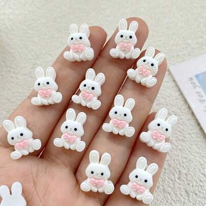 10/30/50pcs Cute Cartoon Rabbit Nail Art Decorations - Cartoon Sweet Bow Rabbit Resin Flat Back Nail Art Decor For Easter