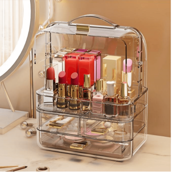 1 Piece Transparent Internet Celebrity Cosmetics Storage Box High-End Large-Capacity Desktop Necklace Rack Dressing Table Lipstick Storage Box