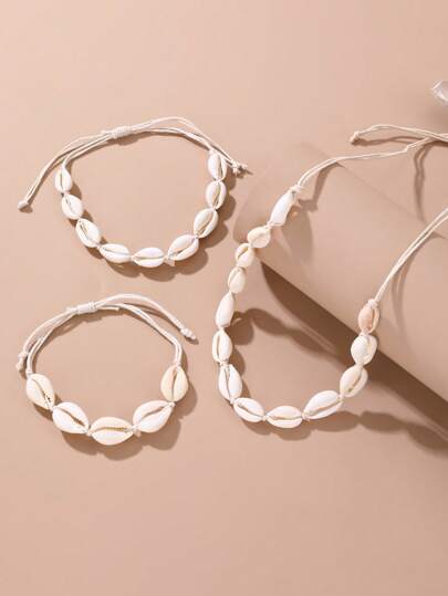 3 Pcs/Set Girls Shell Necklace Bracelet Anklet Jewelry Set