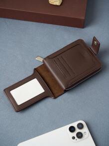 HOVI'S New Lychee Texture Men Short Button Wallet Horizontal Zipper Multi-Functional Card Holder Clip Coin Purse Gift - Brown - View 3