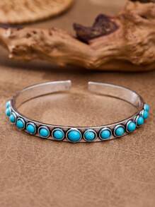 1pc Vintage Western Turquoise Alloy Cuff Bracelet, Adjustable Bangle Bohemian Jewelry For Women, Suitable For Daily, Party, Holiday Wear/Gift