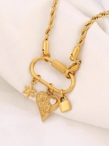 1 pieza Collar de mujer con colgante de luna y corazón, con hebilla de cierre de acero inoxidable, collar de cadena con dijes de flores, regalo del Día de San Valentín