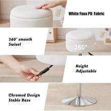Taburete otomano ajustable de color blanco, silla de tocador, silla para el tocador para el cuarto de maquillaje, silla de tocador con almacenamiento, taburetes de maquillaje con almacenamiento, silla giratoria de maquillaje para el baño de piel sintética - Blanco - Ver 5