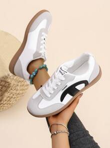 Women's Casual Soft Sole Flat Sneakers, Versatile Sport Shoes Classic White Shoes - Black, Gray and White - View 3