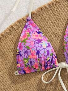 PEPPERMOLLY Women's Swimsuit, Printed Triangle Bikini Set, Suitable For Beach, Summer - Purple - View 5