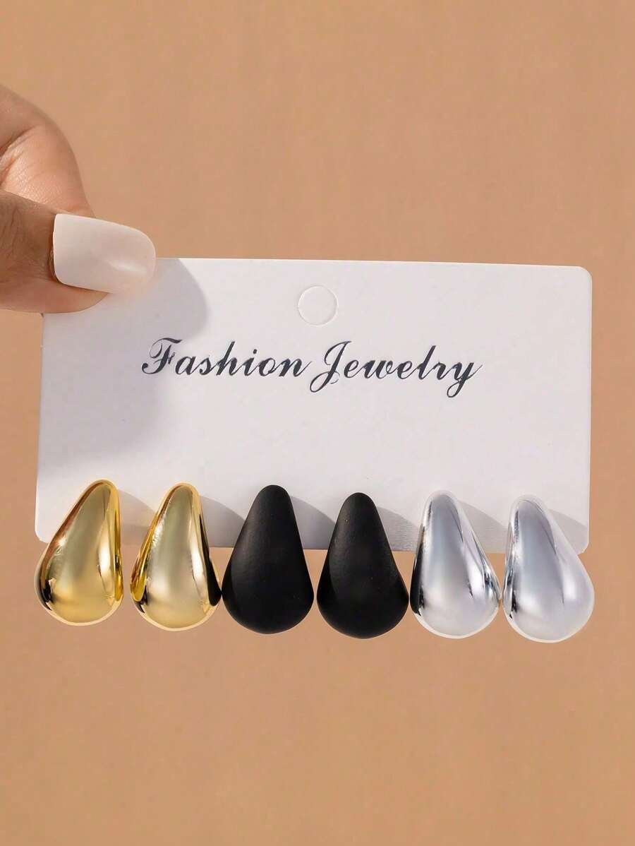 6PCS Teardrop Earrings Set, Classic And Fashionable, Women's Daily Versatile Earrings Gift For Girlfriends - Multicolor - View 1