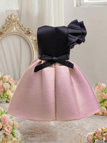 EHOMKIDS Young Girl Ruffled Halter Dress, Princess Party Glitter Fabric Dress, Children Clothing - Pink - View 3