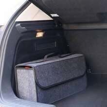 1pc Car Storage Box, Portable, Foldable Car Trunk Organizer, Felt Cloth Storage Box, Car Interior Stowing Tidying Container Bag, Car Organizer - Dark Grey - View 9