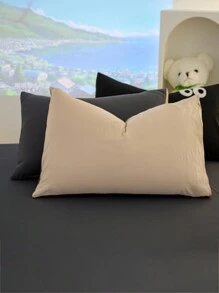 3 件套米色和深灰色拉绒柔软舒适羽绒被套（1 * 羽绒被套 + 2 * 枕套），适用于卧室和客房 - 卡其色 - 查看 4