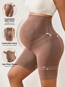 Pantalones cortos ajustados de cintura alta elástica para maternidad - Caqui - Ver 5