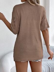 Áo khoác dệt kim khoét lỗ mùa hè dành cho nữ, kiểu dáng tối giản, màu trơn, dáng rộng, tay ngắn, khăn choàng nhẹ, chống nắng. - Cà phê nâu - Xem 3