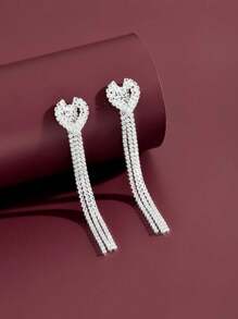 1 对优雅别致的新款水钻心形设计吊坠耳环，适合女士日常休闲、节日派对、生日、夜总会、时装秀穿着 - 銀色 - 查看 3