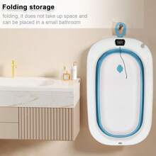 Bañera plegable para bebé con termómetro digital, almohada de baño, compacta, portátil, rosa, gris, azul y verde