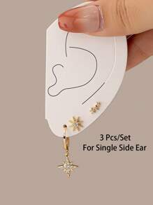 1 set de boucles d'oreilles pour femmes empilables décorées de faux perles, simples et - Doré - Voir 2